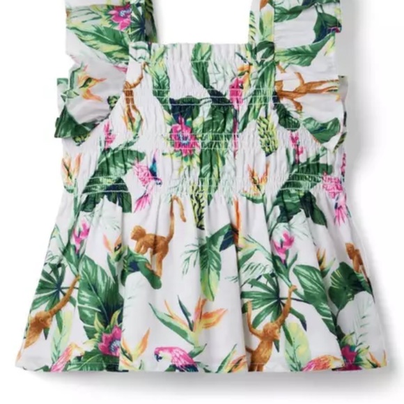 🐒 NWT Janie and Jack Tropical Jungle Smocked Ruffle Cropped Top Size 3 - Picture 2 of 9